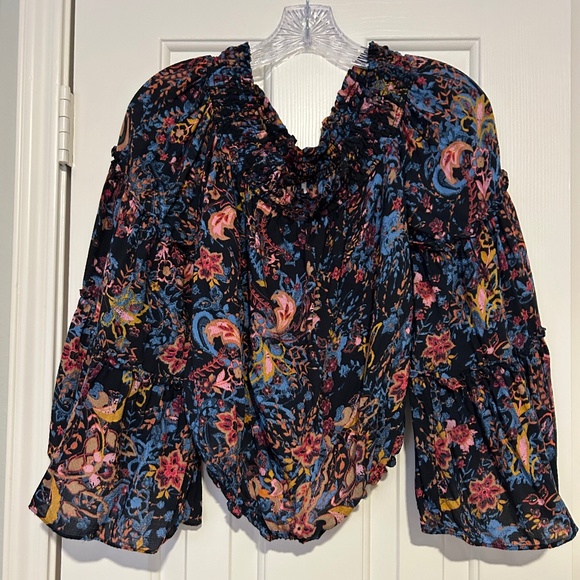 Free People Blue Bell Sleeve Off-the-Shoulder Blouse Size S Boho ~ Festival! - Picture 4 of 4